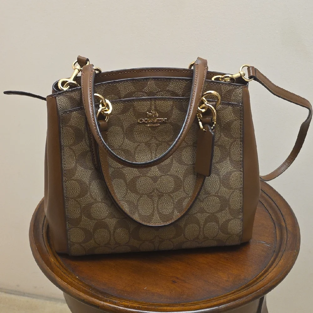 Coach Tan and Brown Shoulder Bag with Gold Accents - Picture 1 of 2
